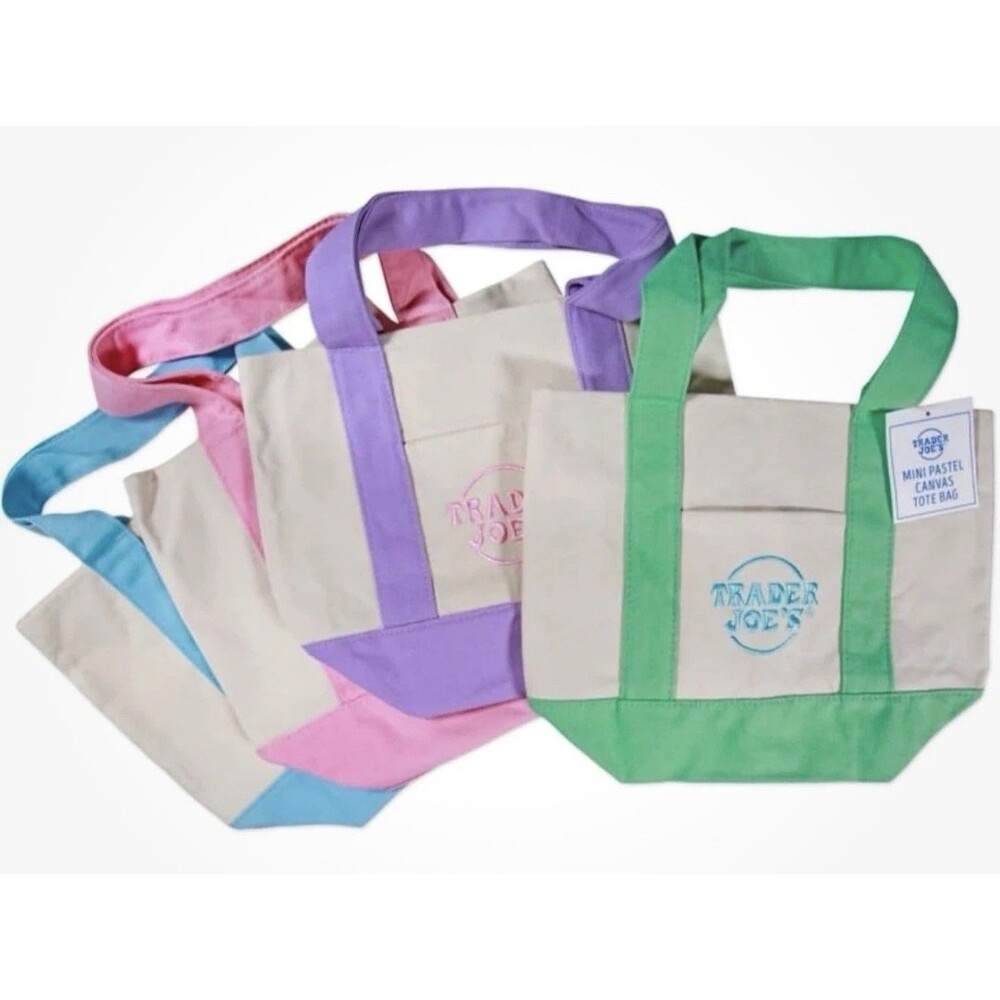 Trader Joe's Mini Pastel Canvas Tote Bags 2026 Spring & Summer , set of 4